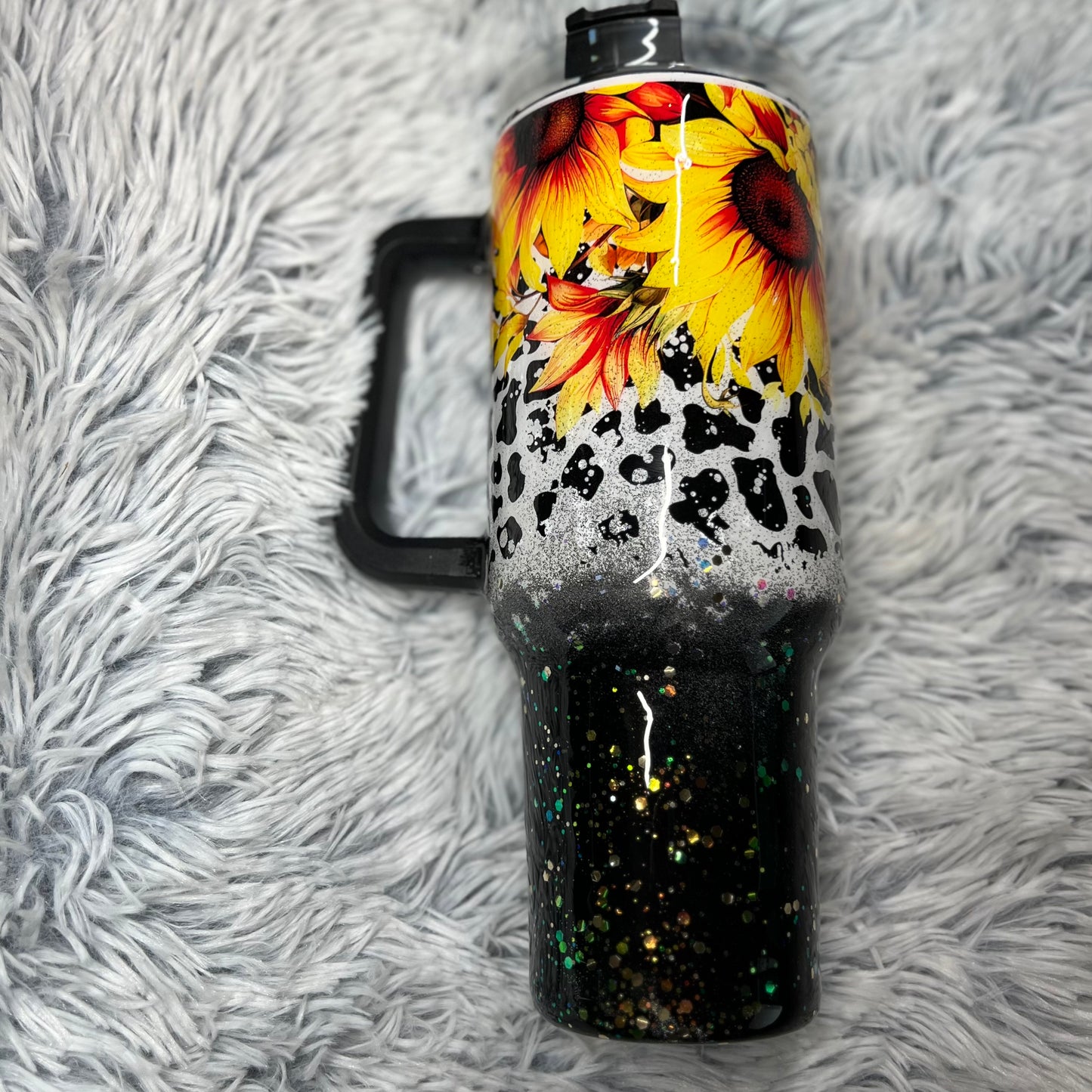 Sunflower Glitter Epoxy Resin Tumbler with Handle