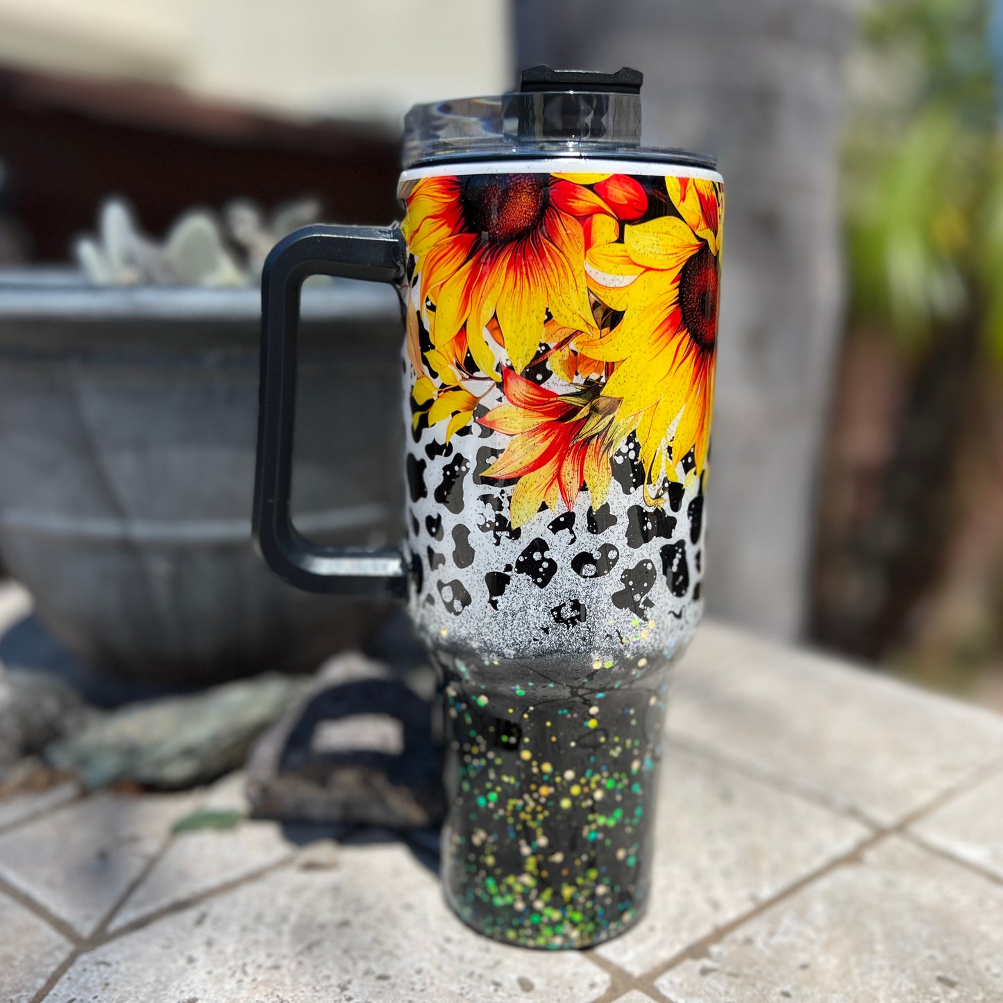 Sunflower Glitter Epoxy Resin Tumbler with Handle