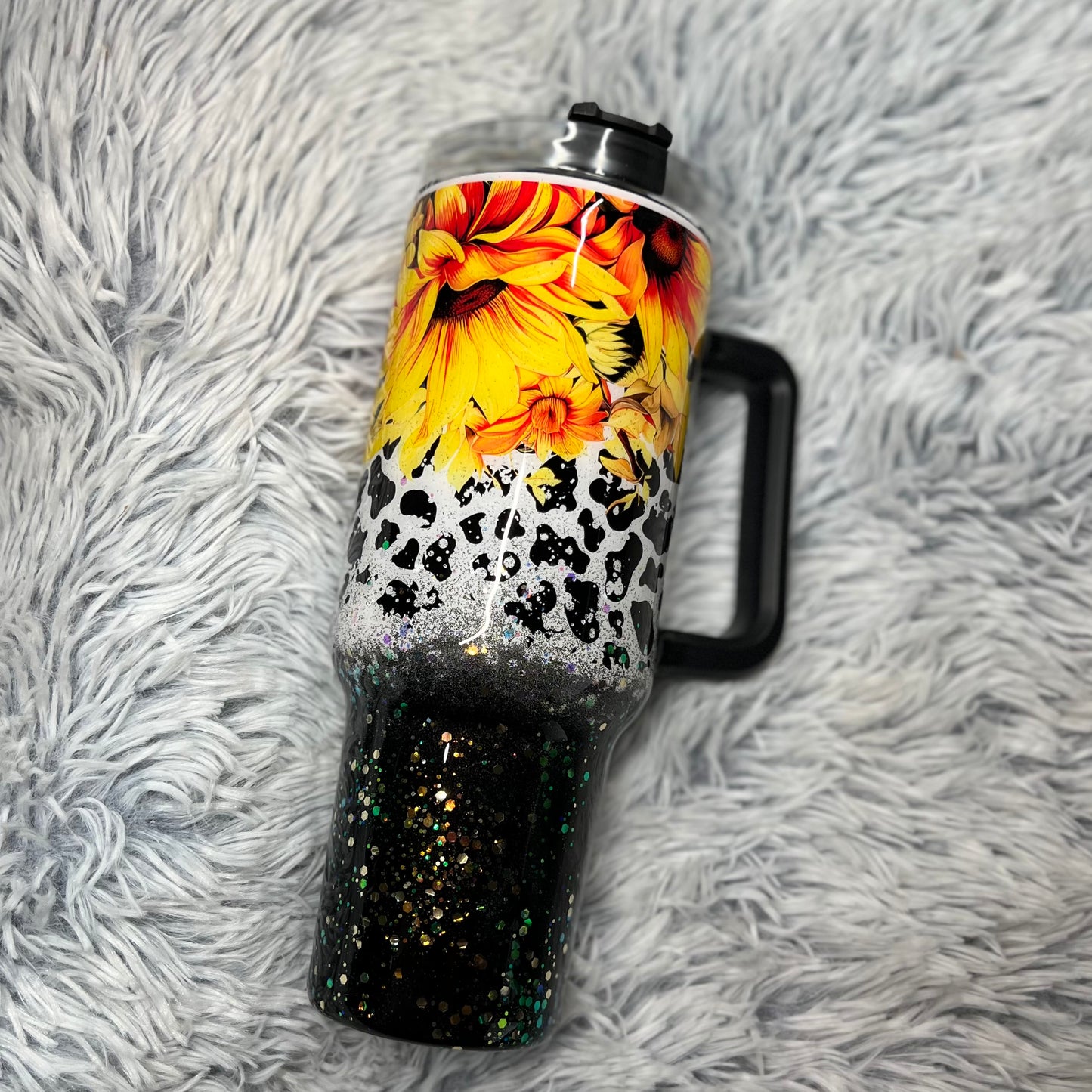 Sunflower Glitter Epoxy Resin Tumbler with Handle