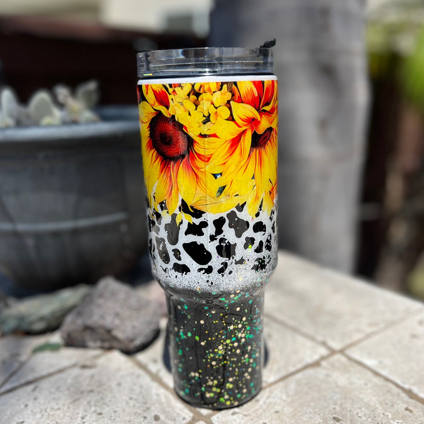 Sunflower Glitter Epoxy Resin Tumbler with Handle