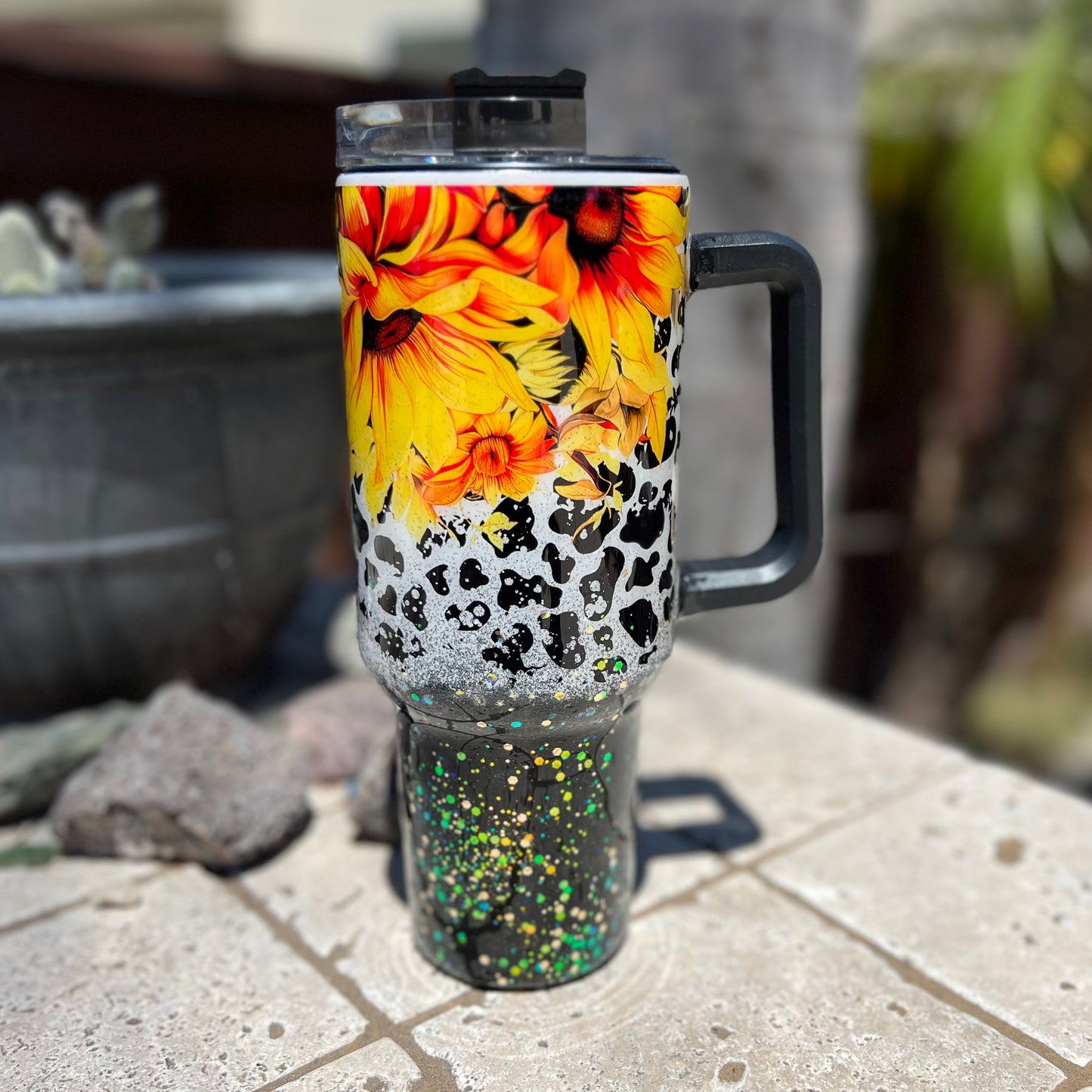 Sunflower Glitter Epoxy Resin Tumbler with Handle