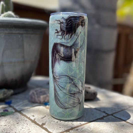 Mermaid 20oz Skinny Glitter Epoxy Tumbler With Straw