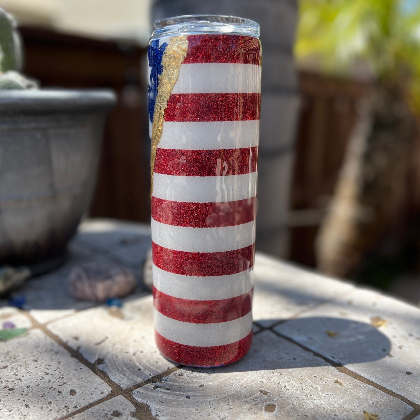 30oz American Flag Glitter Personalized Epoxy Tumbler