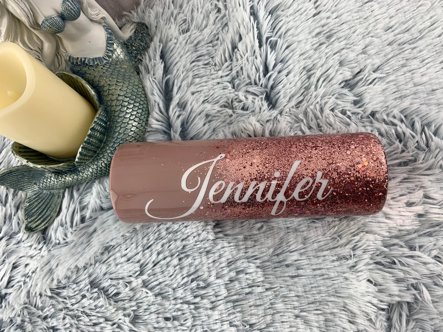 Rose Gold Vintage Blush Personalized Glitter Tumbler