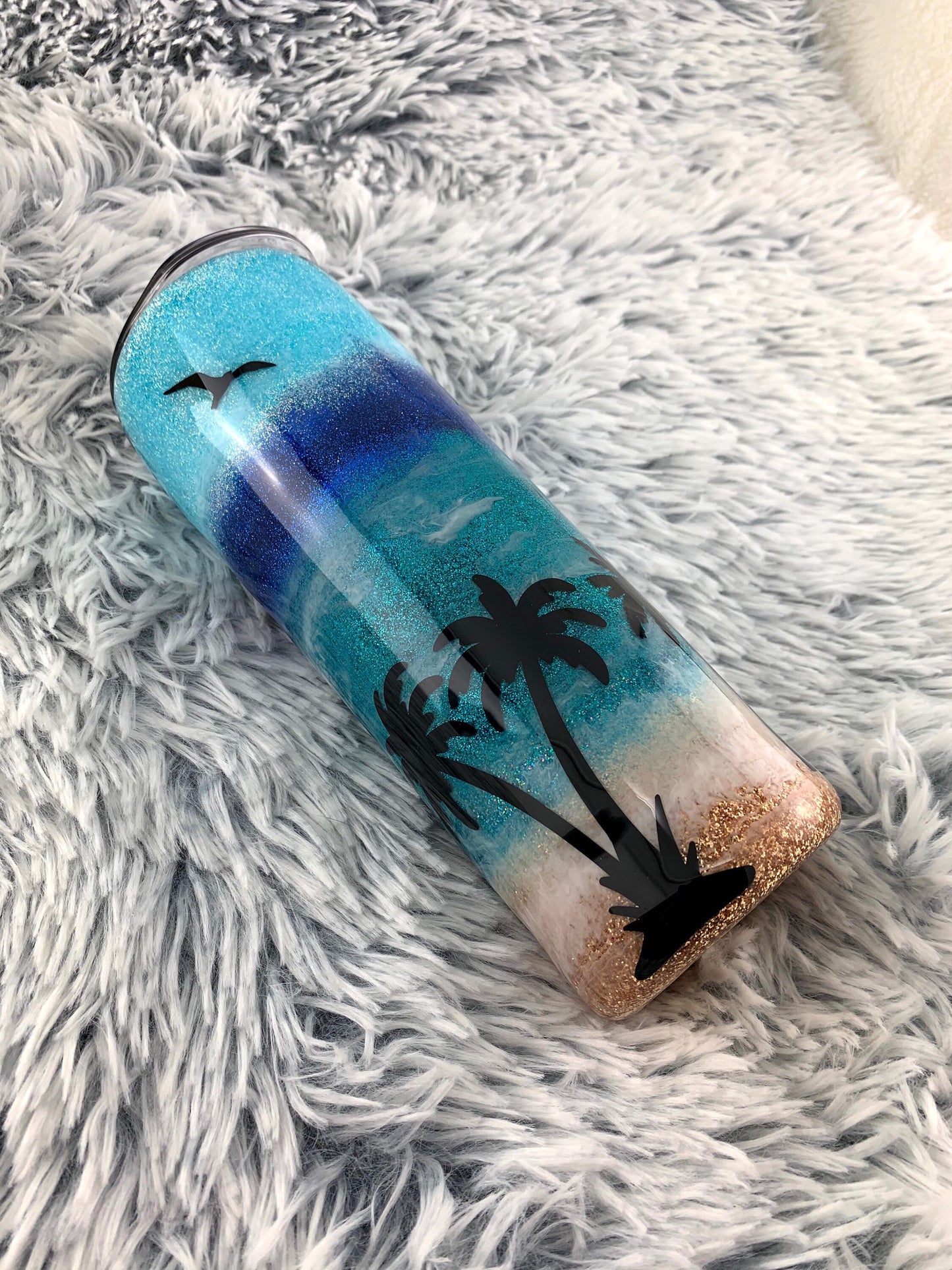 Beach Glitter Personalized Tumbler With Straw