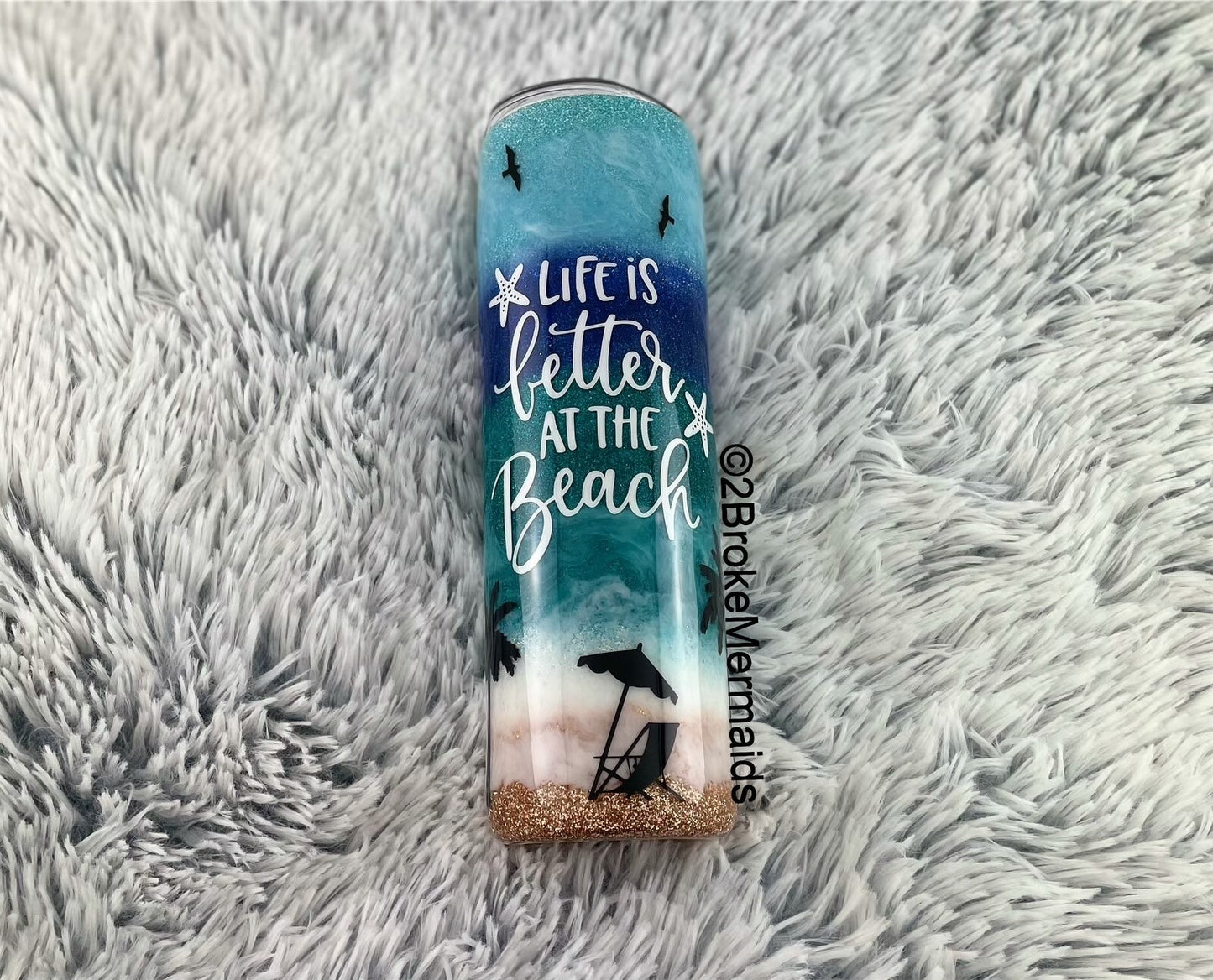 Beach Glitter 30oz Skinny Epoxy Tumbler With Straw, Summer Gift Idea