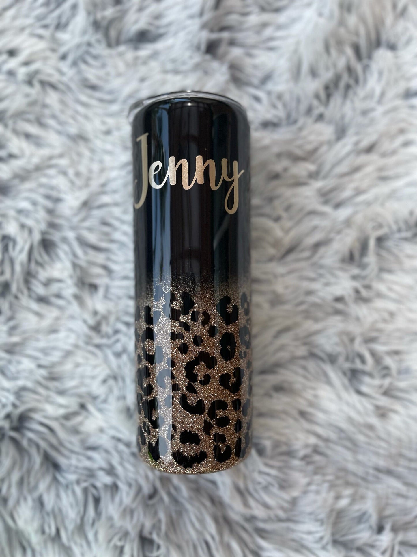 Black Leopard Personalized Gold Glitter Tumbler