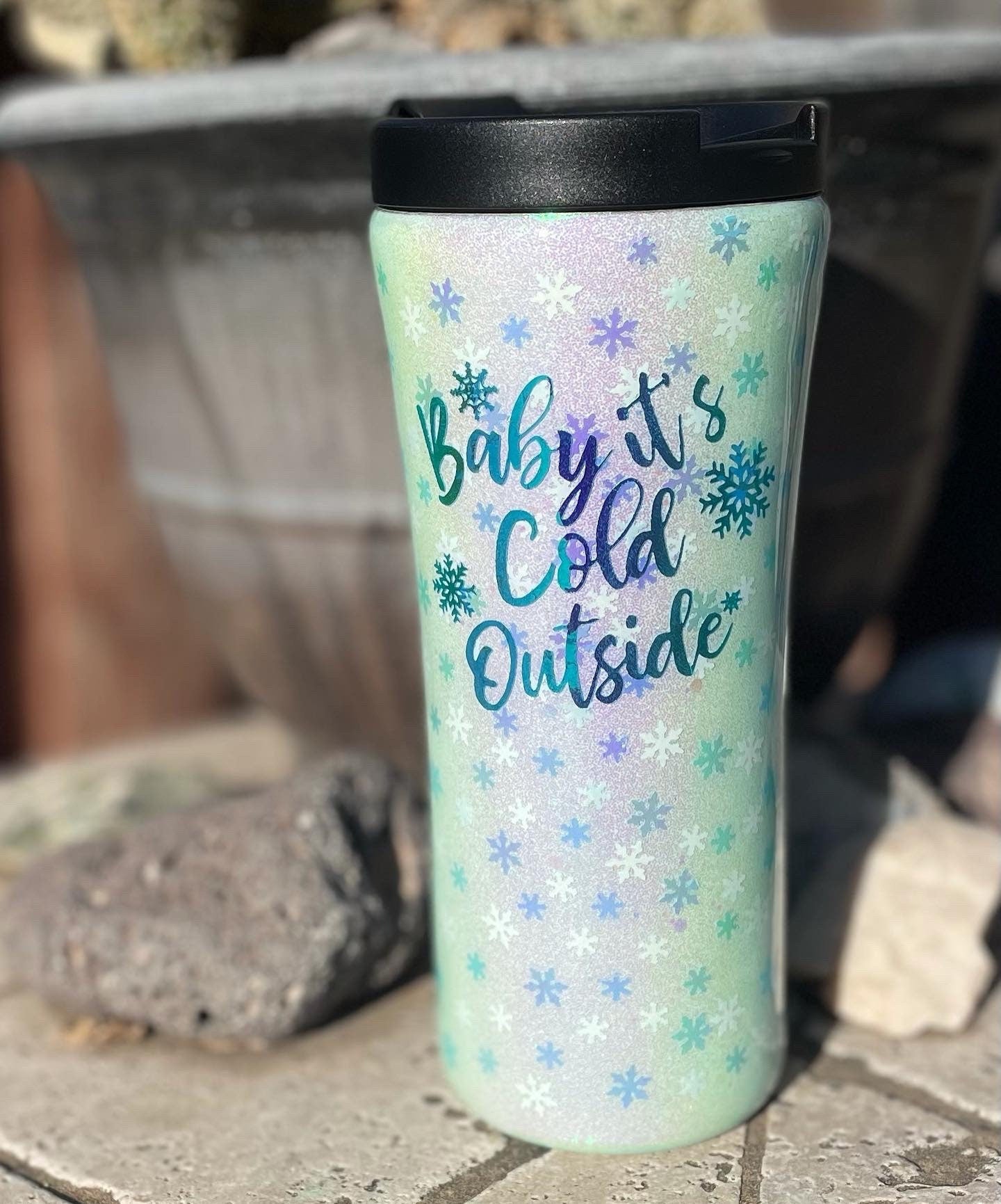 Winter 16oz  Travel Coffee Cup, Epoxy Coffee Tumbler Gift Idea, Baby it's Cold Outside