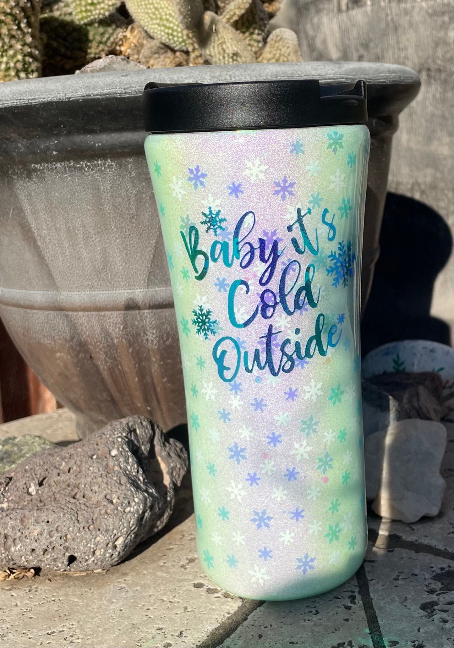 Winter 16oz  Travel Coffee Cup, Epoxy Coffee Tumbler Gift Idea, Baby it's Cold Outside