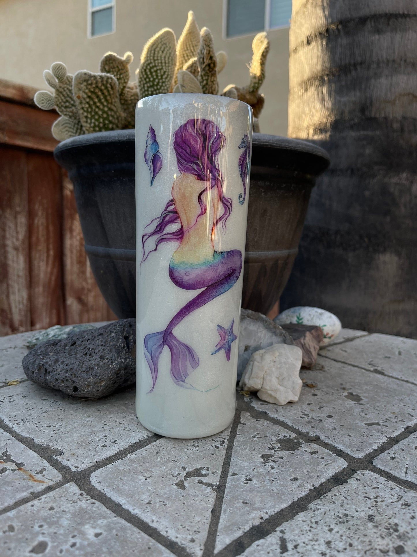 Mermaid 20oz Skinny Tumbler, Mermaid Cup With Straw, Under The Sea Epoxy Tumbler Mermaid Gift Idea