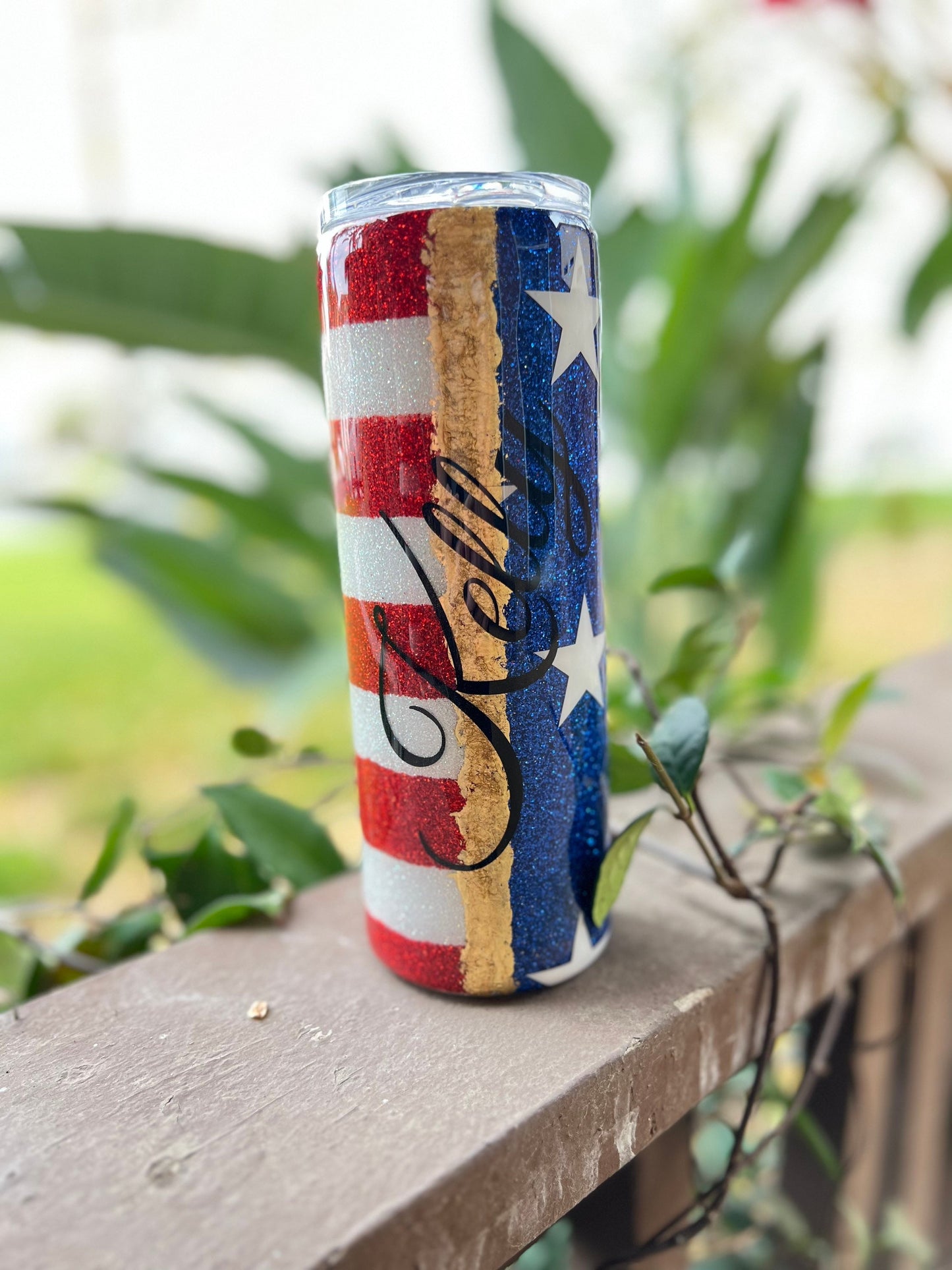 American Flag Personalized Glitter Tumbler