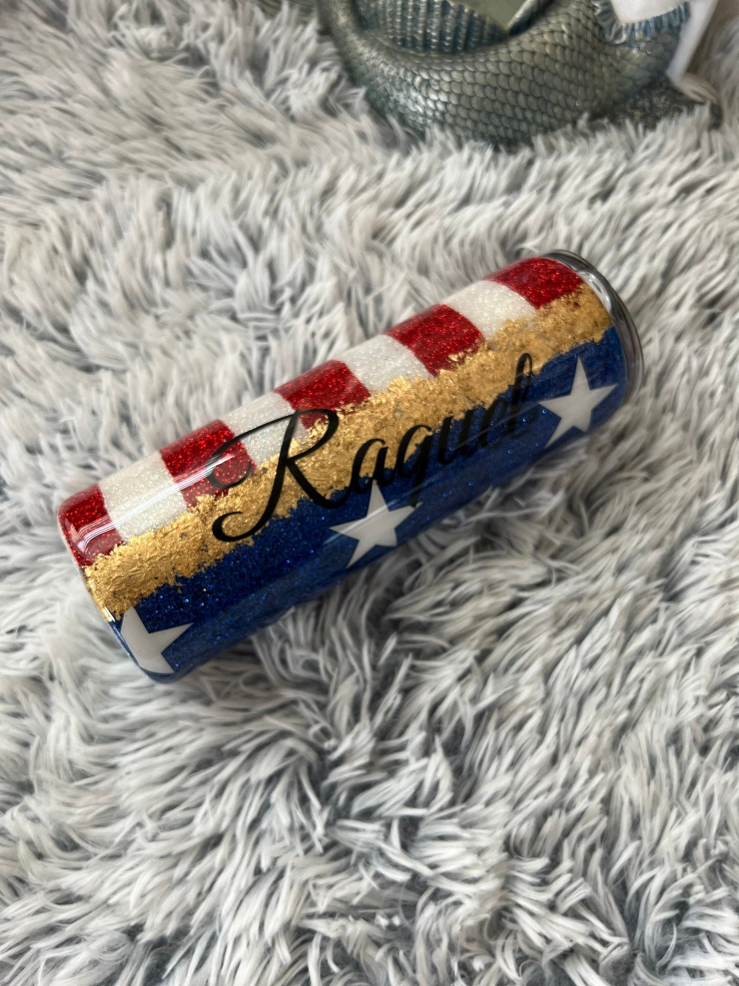 American Flag Personalized Glitter Tumbler