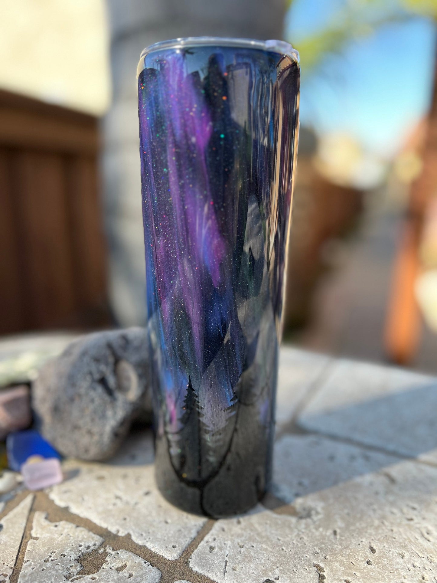 Northern Lights Epoxy Tumbler, Nature Tumbler with Straw