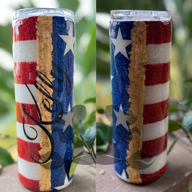 American Flag Personalized Glitter Tumbler