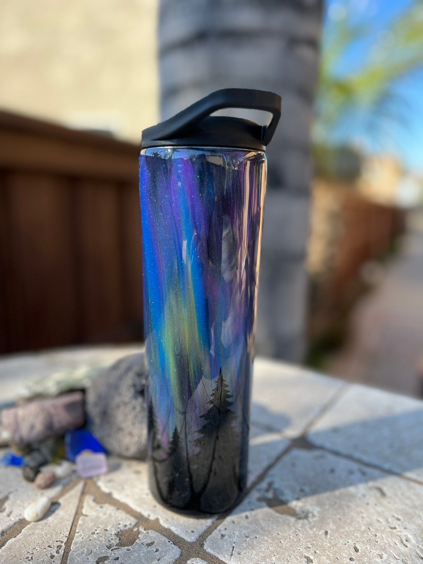 Northern Lights Epoxy Tumbler, Nature Tumbler with Straw