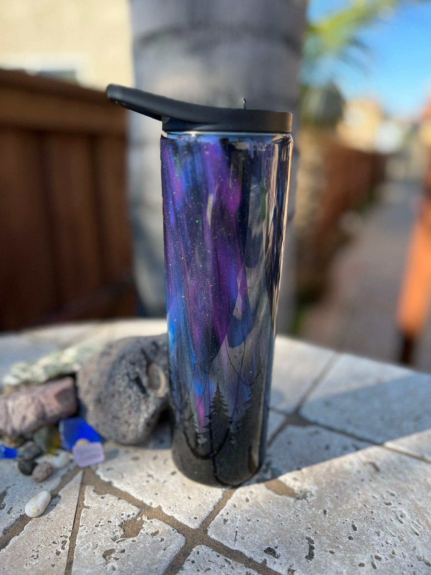 Northern Lights Epoxy Tumbler, Nature Tumbler with Straw