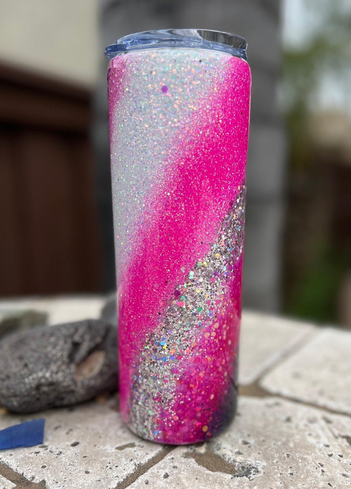 20oz Epoxy Tumbler, Hot Pink Swirl Glitter Tumbler with Straw