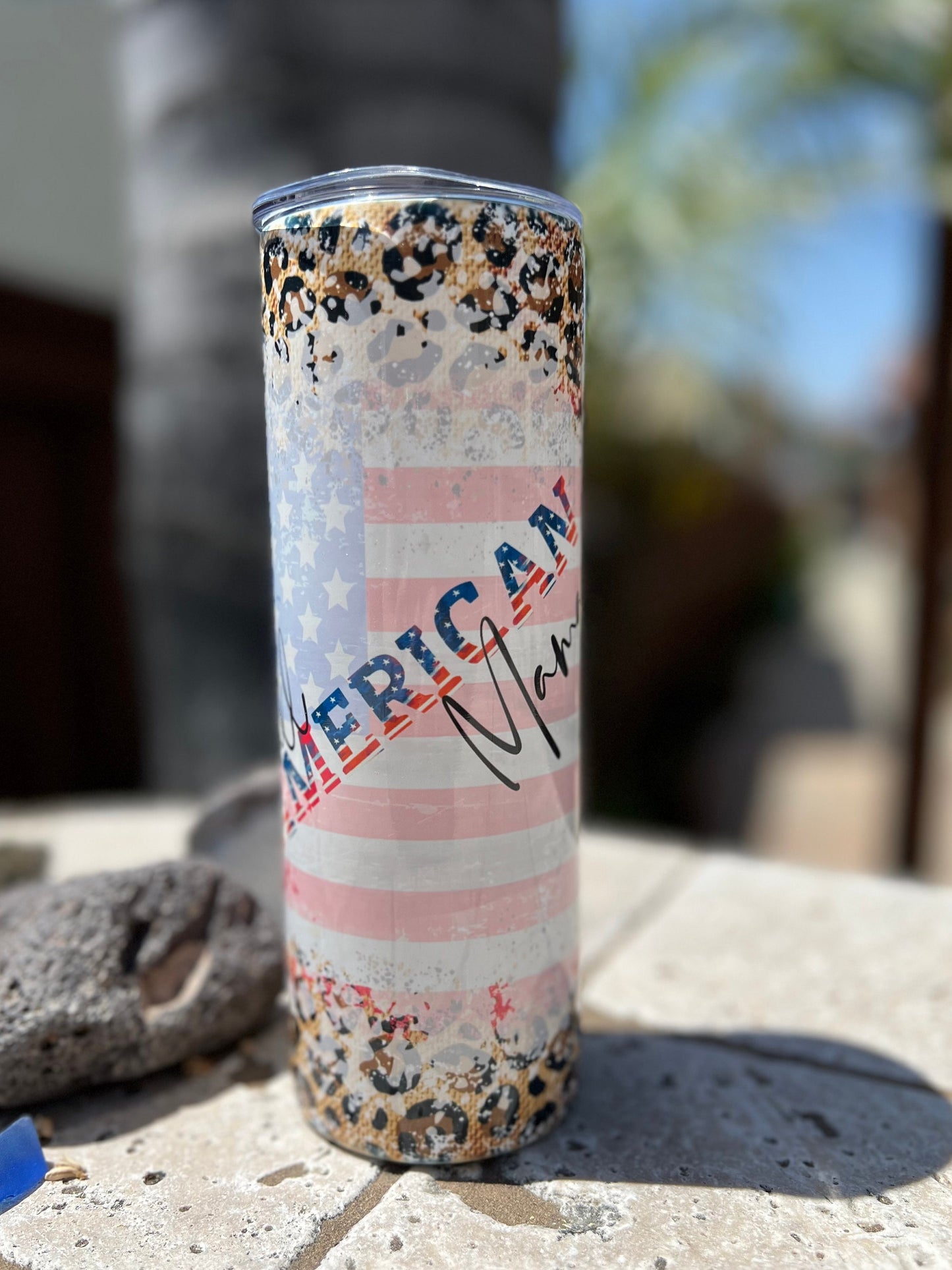 American Mama Leopard Flag Non Resin Sublimation 20oz tumbler