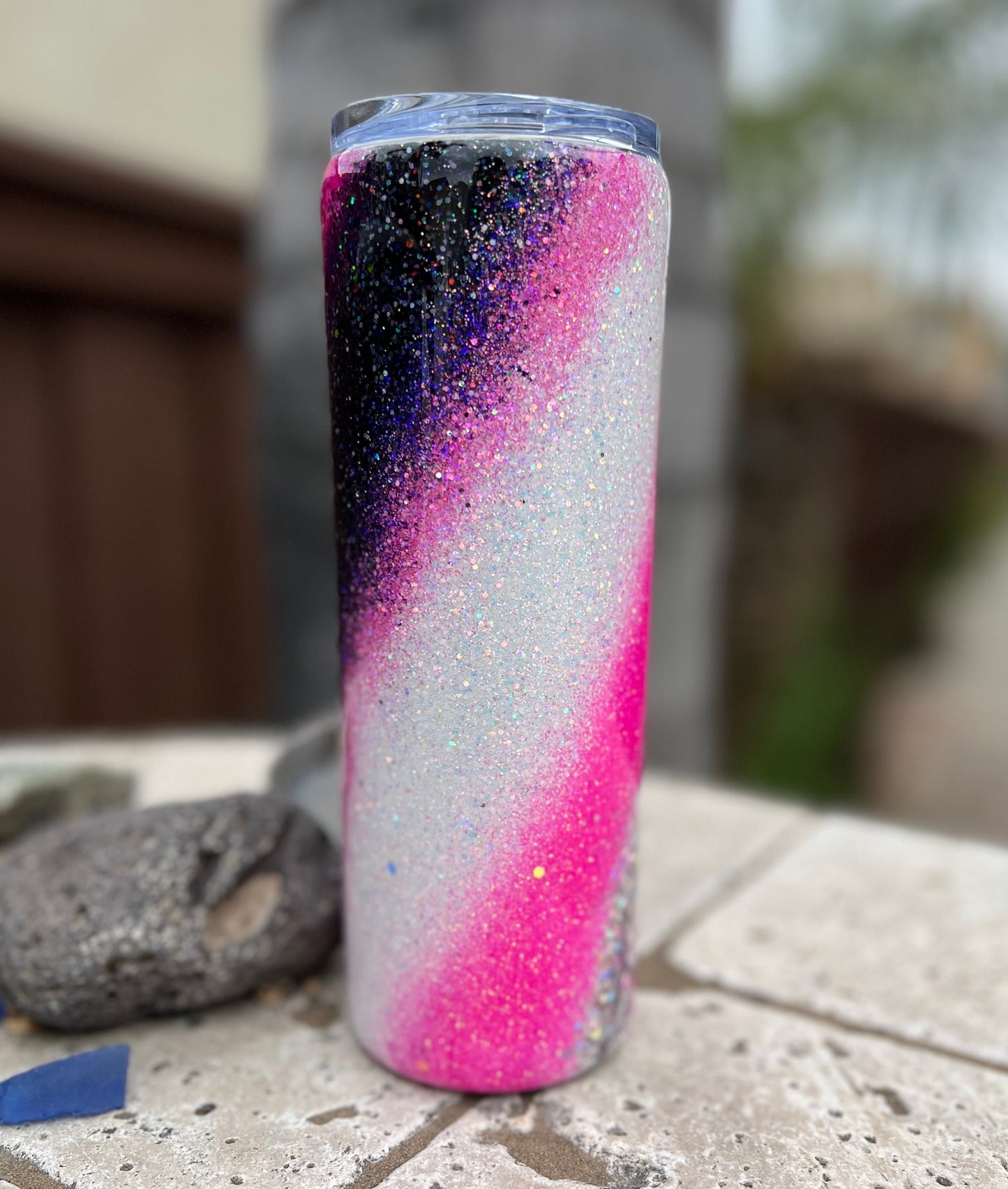 20oz Epoxy Tumbler, Hot Pink Swirl Glitter Tumbler with Straw