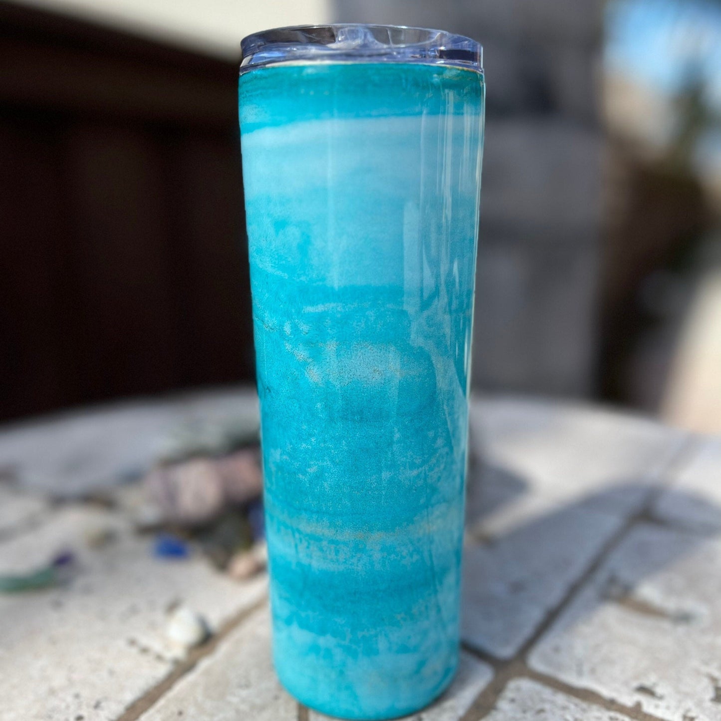 Turquoise Swirl Alcohol Ink Tumbler, 20oz  Skinny Ink Tumbler, Water Color Epoxy Tumbler with Straw, Personalized Teal Cup Gift Idea