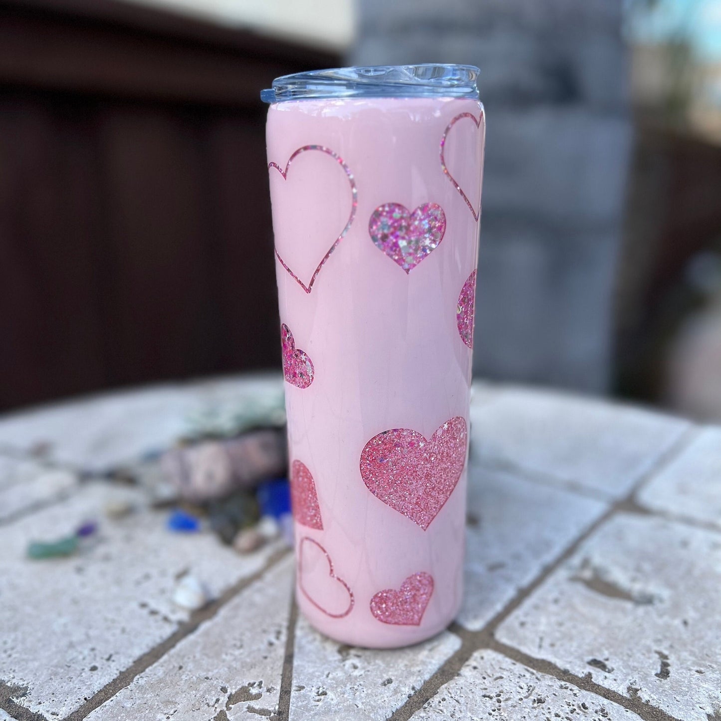 Glitter Heart 20oz Skinny Tumbler, Epoxy Valentines Tumbler With Straw, Love Tumbler Gift Idea