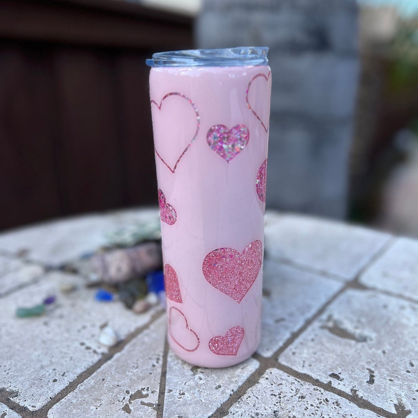 Glitter Heart 20oz Skinny Tumbler, Epoxy Valentines Tumbler With Straw, Love Tumbler Gift Idea