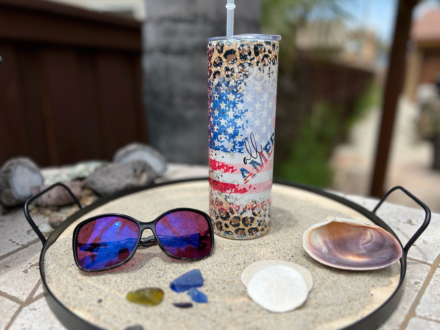 American Mama Leopard Flag Non Resin Sublimation 20oz tumbler