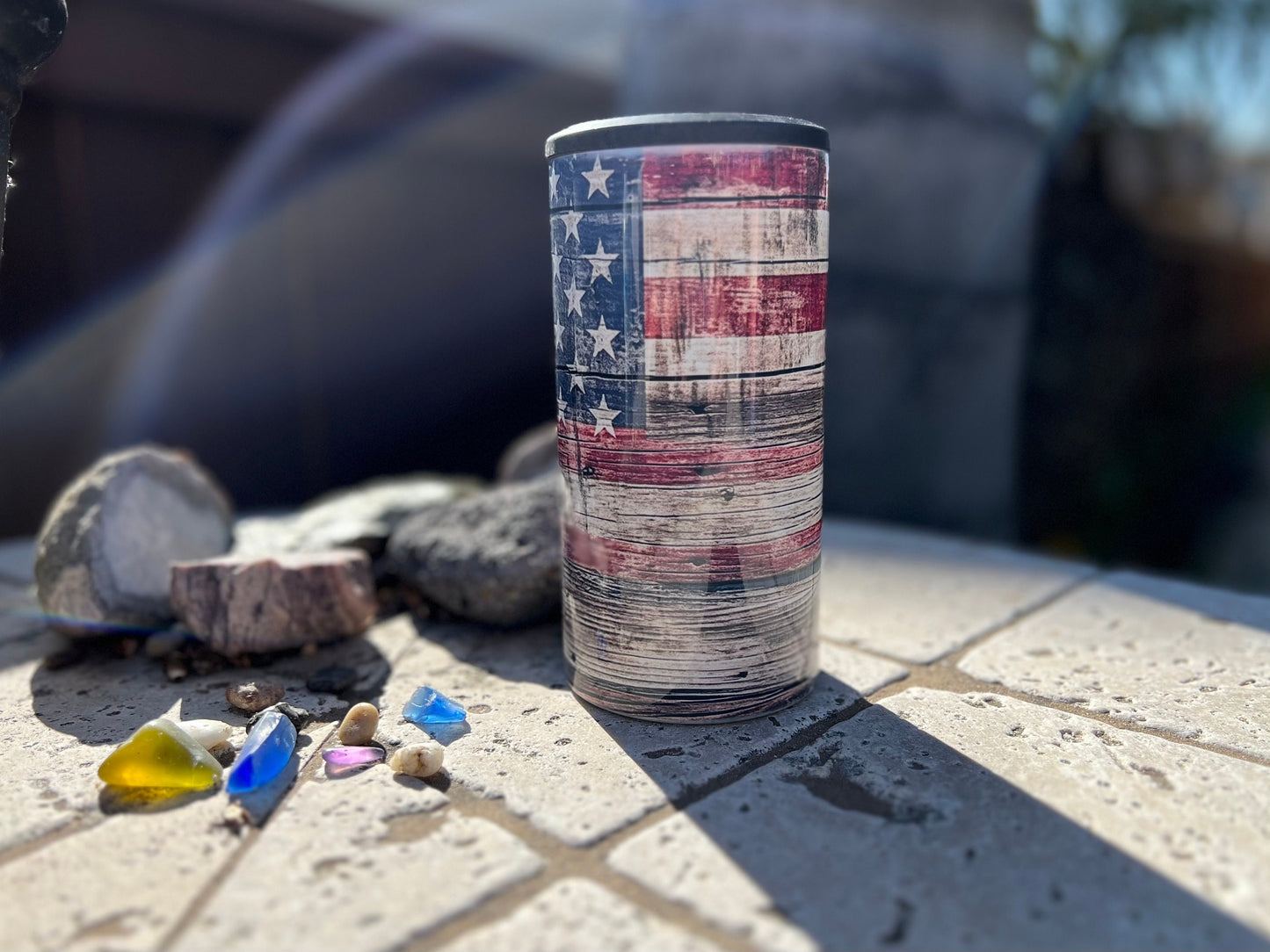 Wooden American Flag 14oz 4 in 1 Can Cooler tumbler