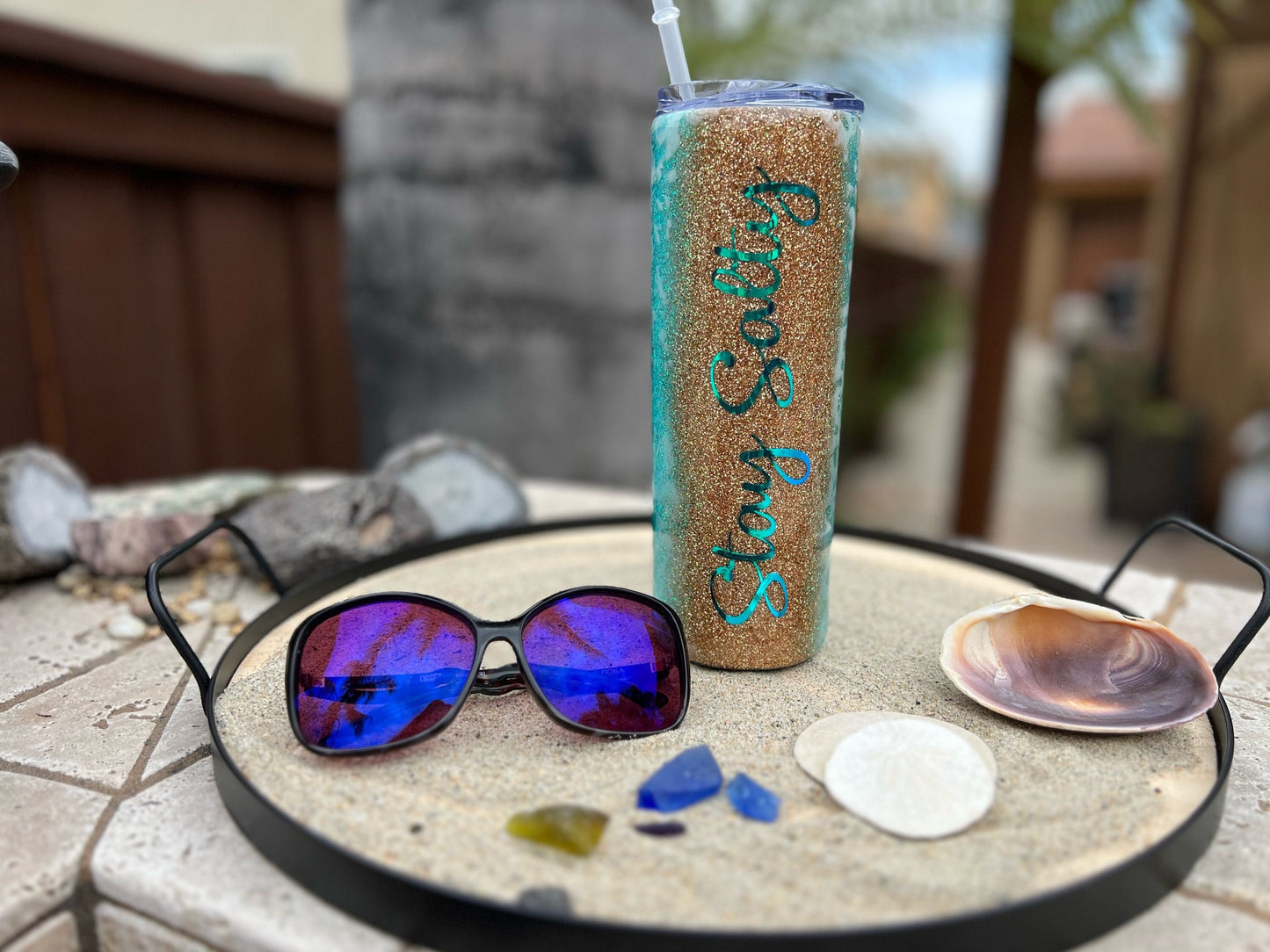 Beach Glitter 20oz Skinny Tumbler,  Epoxy Tumbler Gift Idea,  Ocean Tumbler With Straw