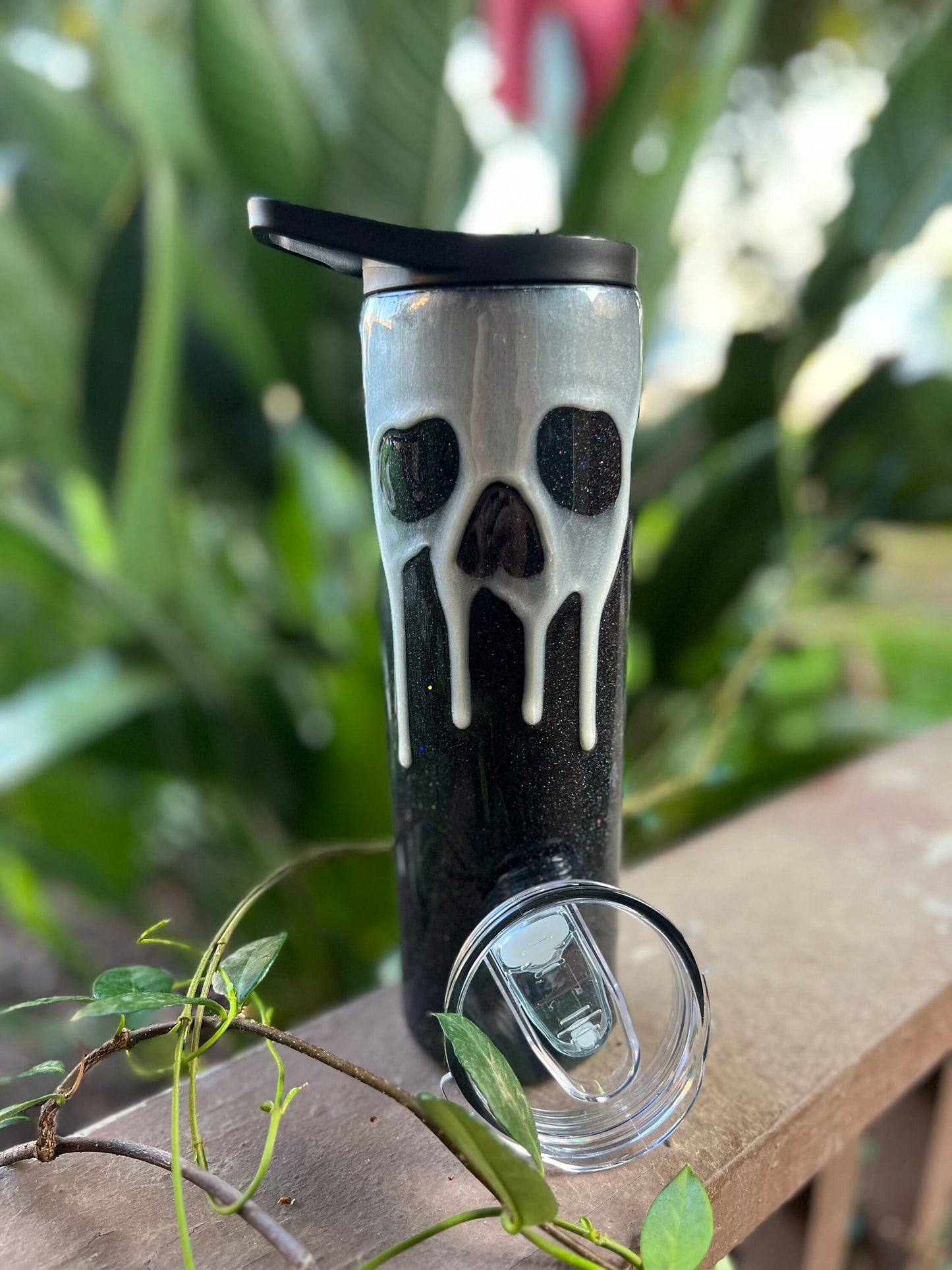 Skull Drip Glitter Duo Tumbler With Straw and 2 lids