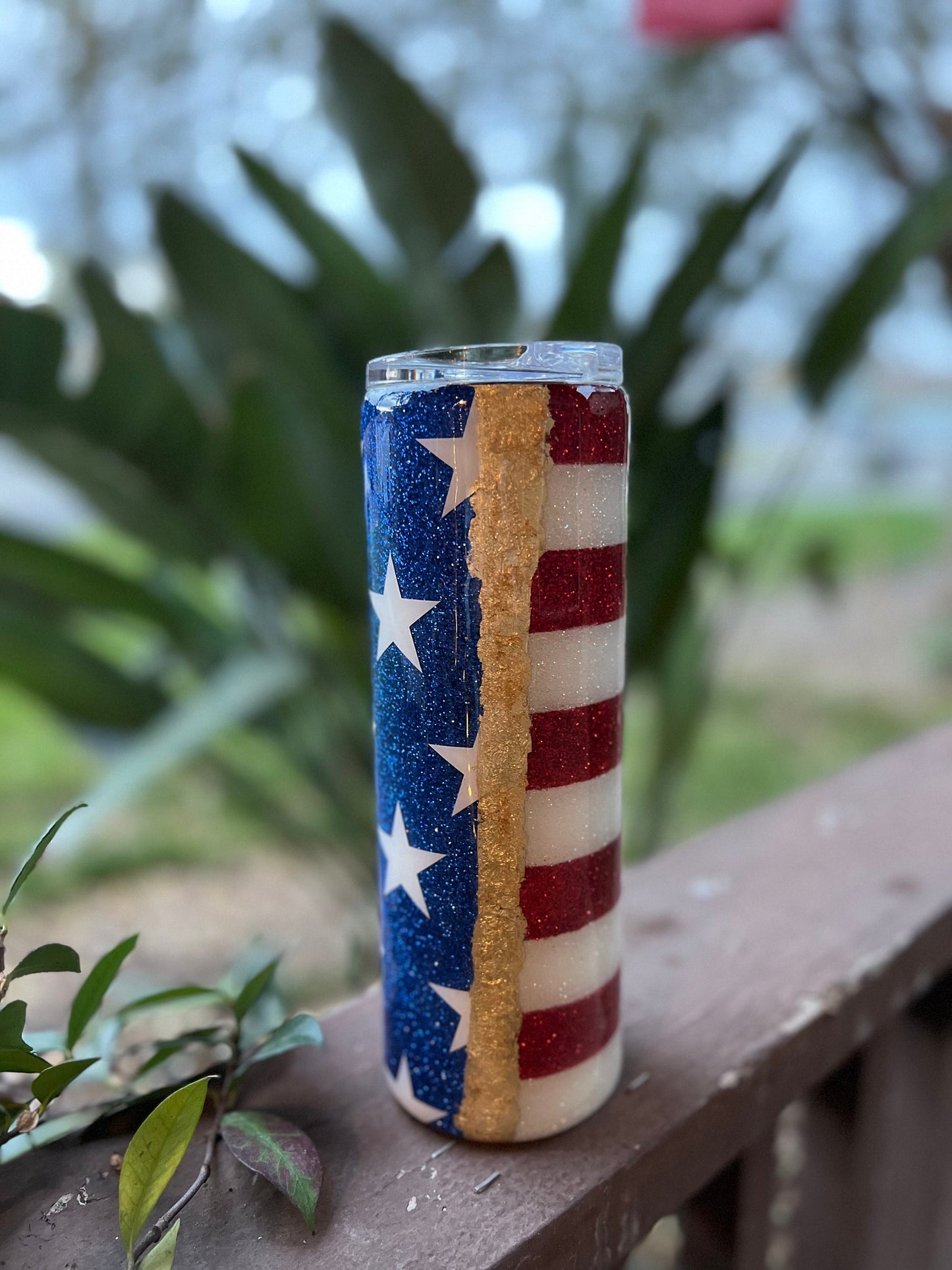 30oz American Flag Glitter Personalize Epoxy Tumbler