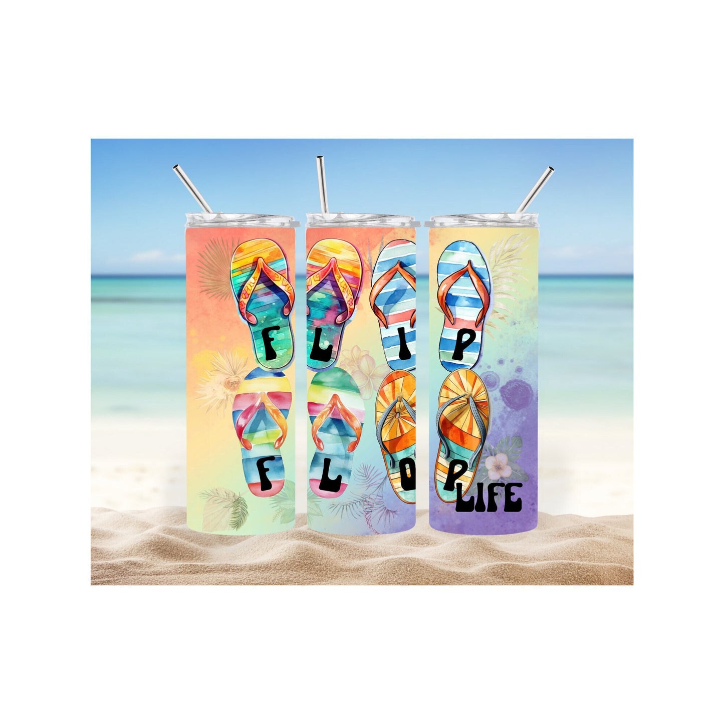 Colorful Flip Flop Life 20oz Tumbler with Straw