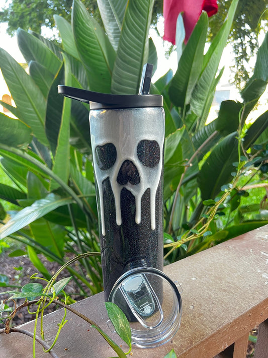 Skull Drip Glitter 30oz Tumbler With Straw