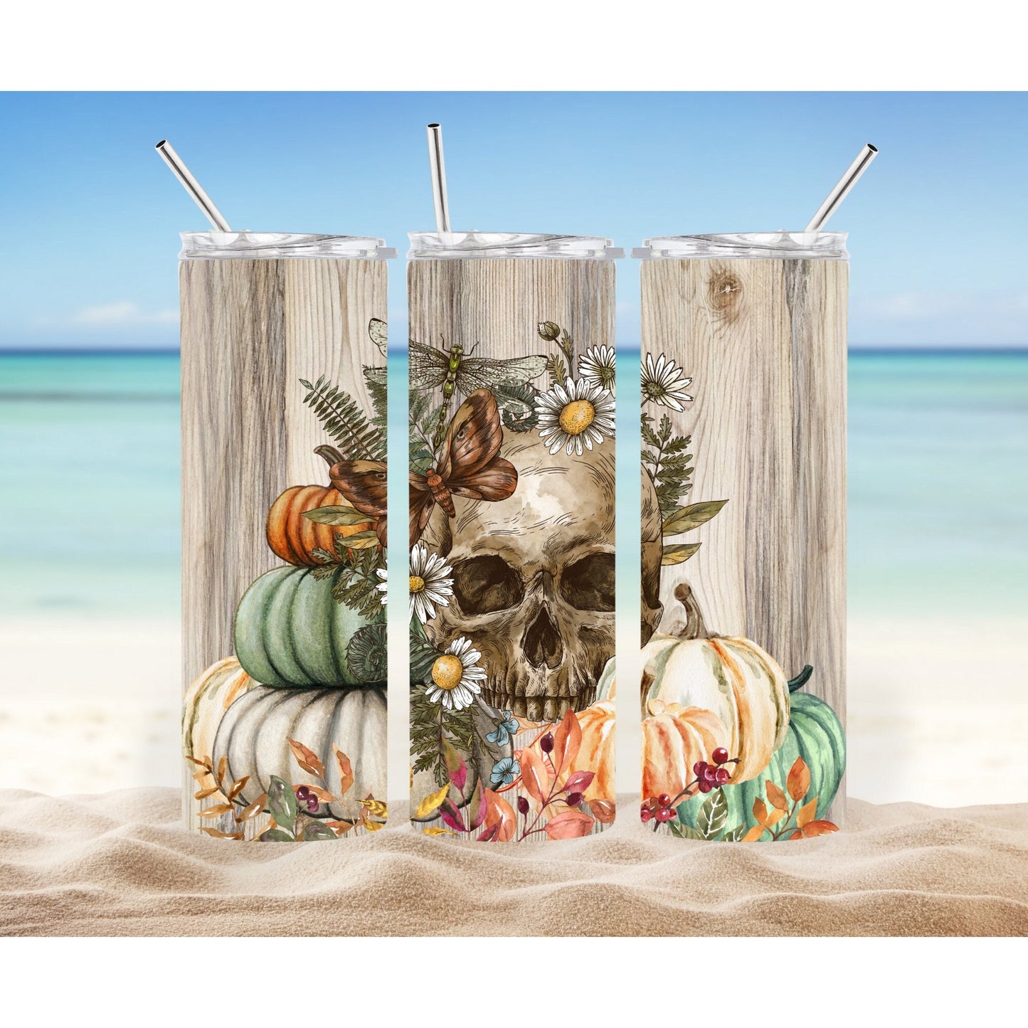 Halloween Skull 20oz Skinny Tumbler With Straw