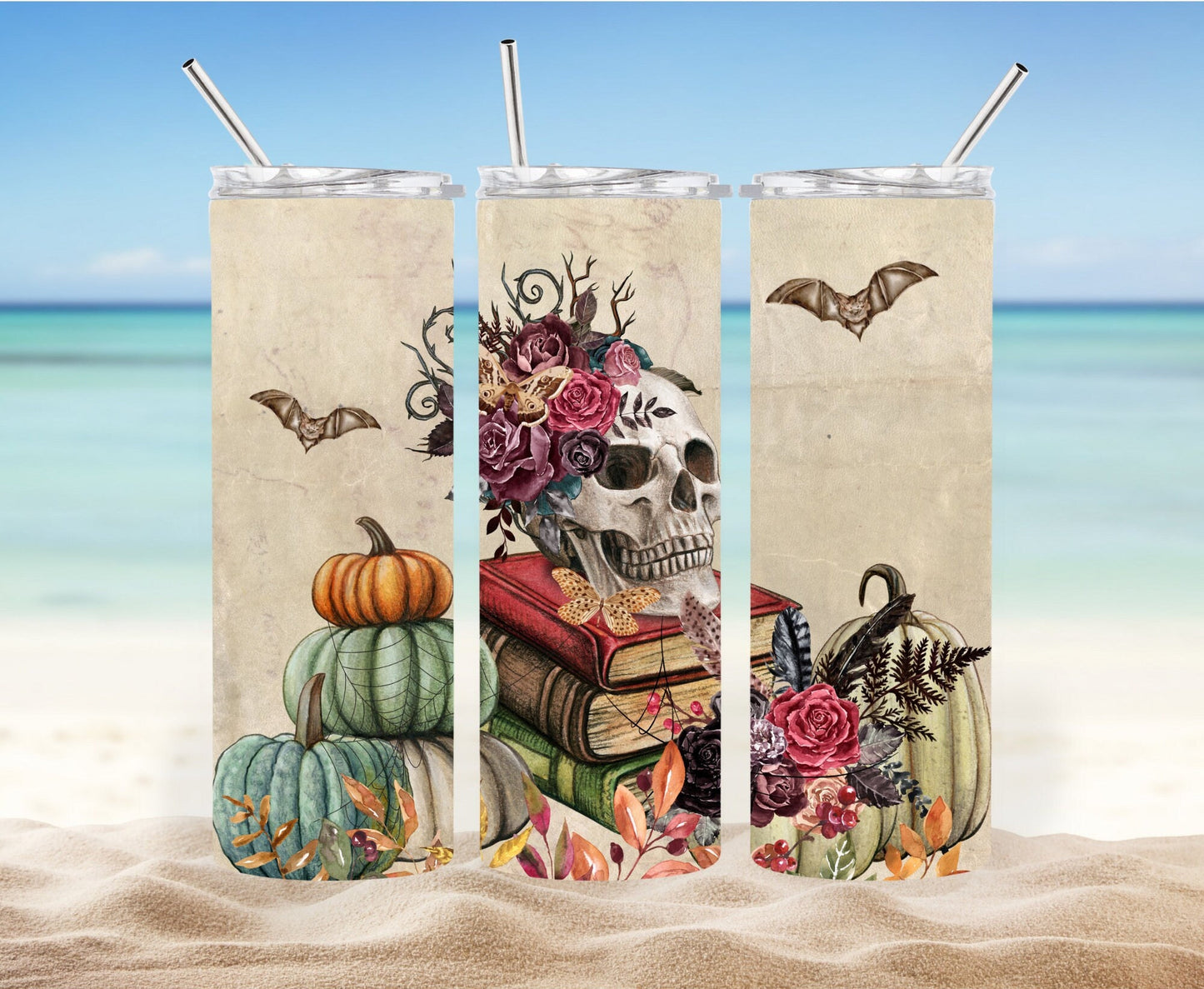 Skull Halloween Book Lover Fall 20oz Tumbler with Straw