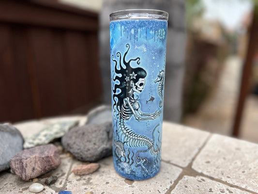 Skeleton Mermaid  20oz Tumbler With Straw