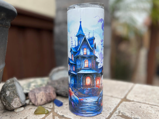 Halloween Water Color Haunted House  20oz Tumbler With Straw