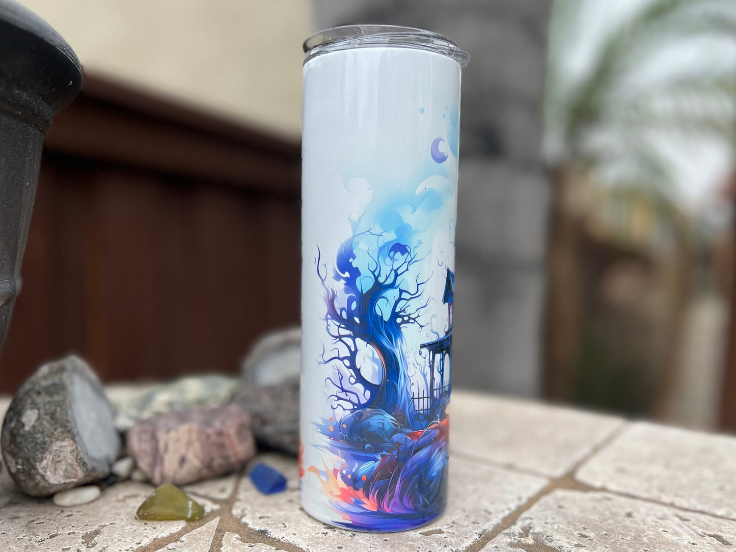 Halloween Water Color Haunted House  20oz Tumbler With Straw