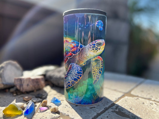 Inked Sea Turtle  14oz 4 in 1 Can Cooler tumbler