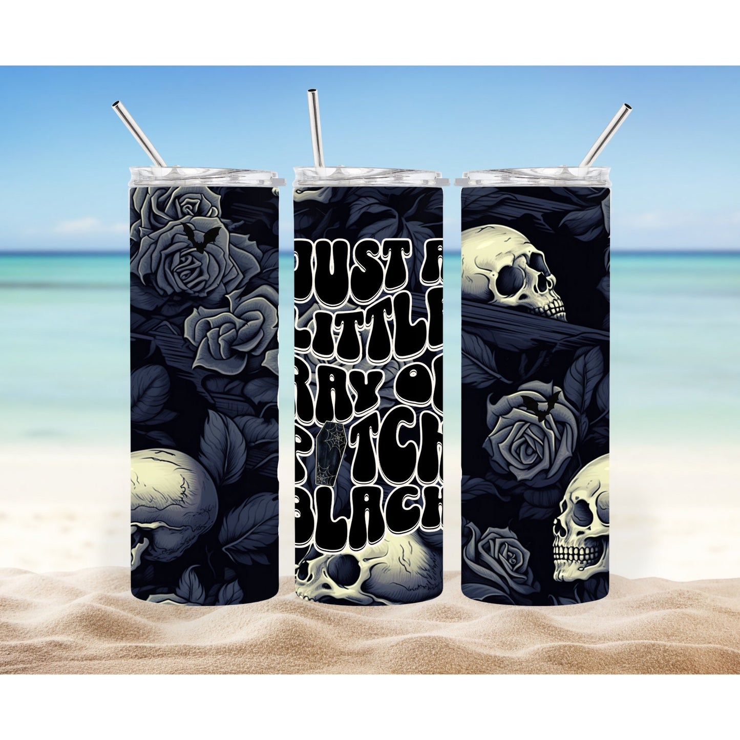 Little Ray of Pitch Black 20oz Skinny Glow In The Dark Tumbler with Straw