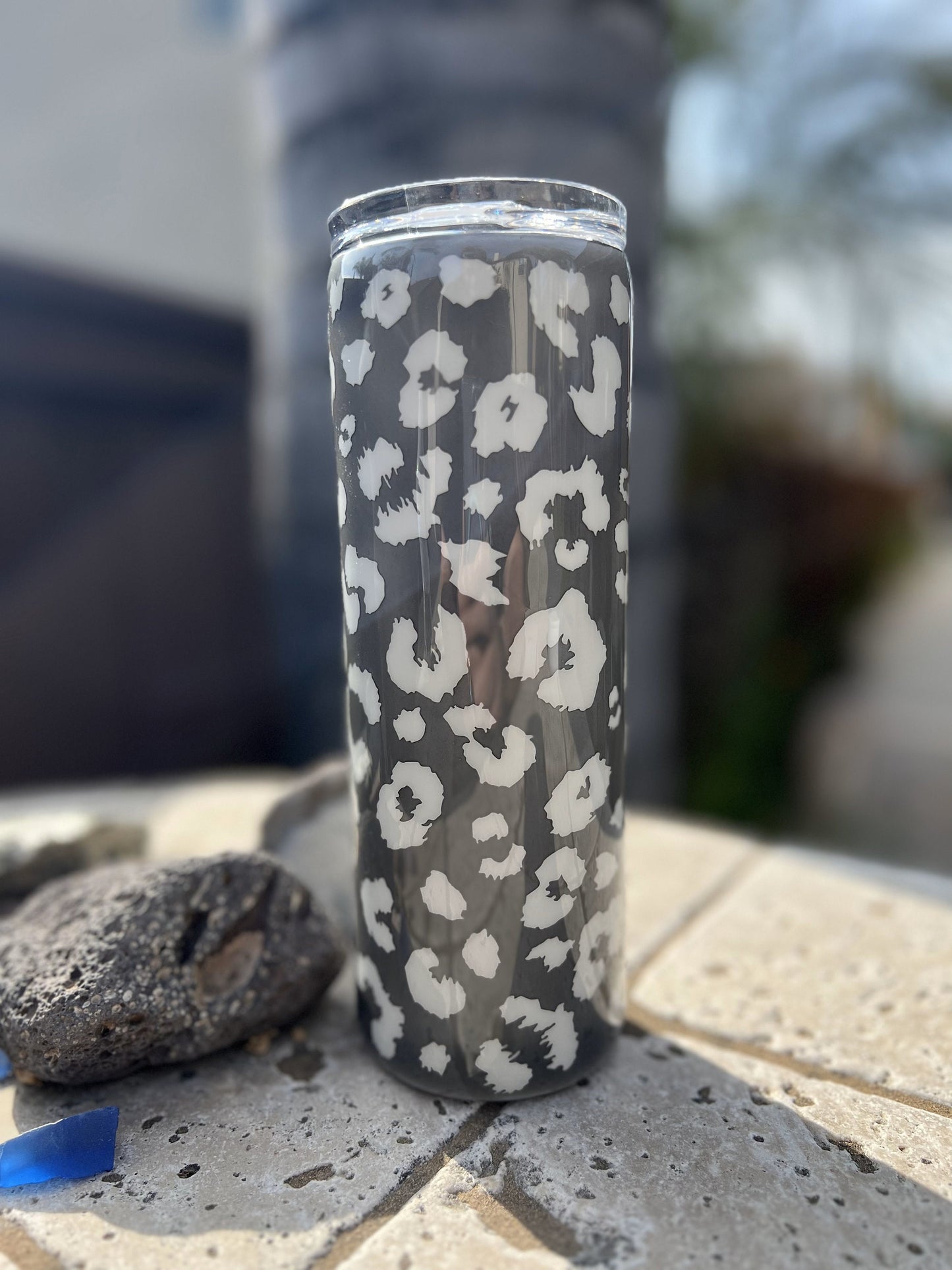 Leopard Print Epoxy Tumbler with Straw, No Glitter