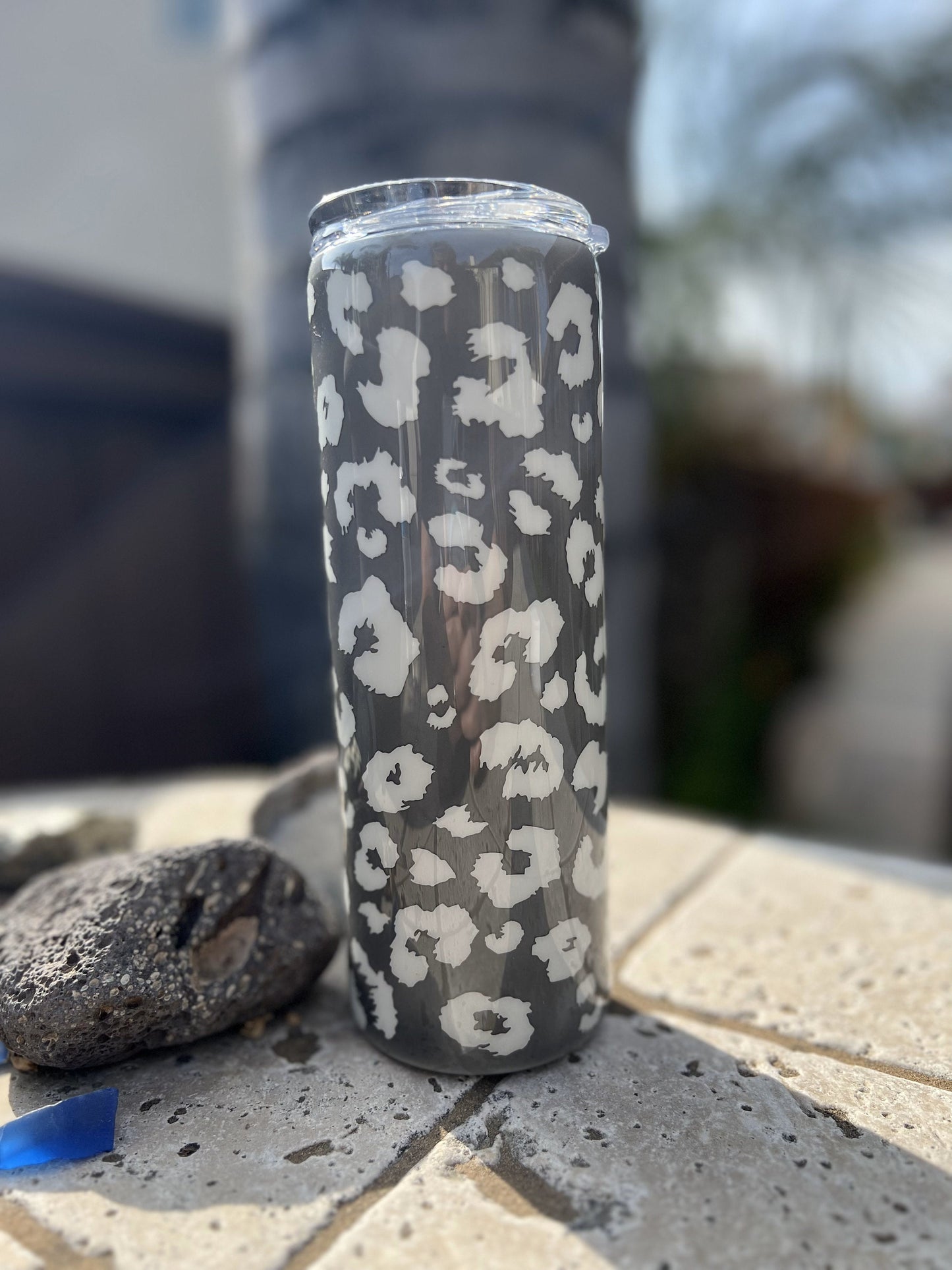 Leopard Print Epoxy Tumbler with Straw, No Glitter