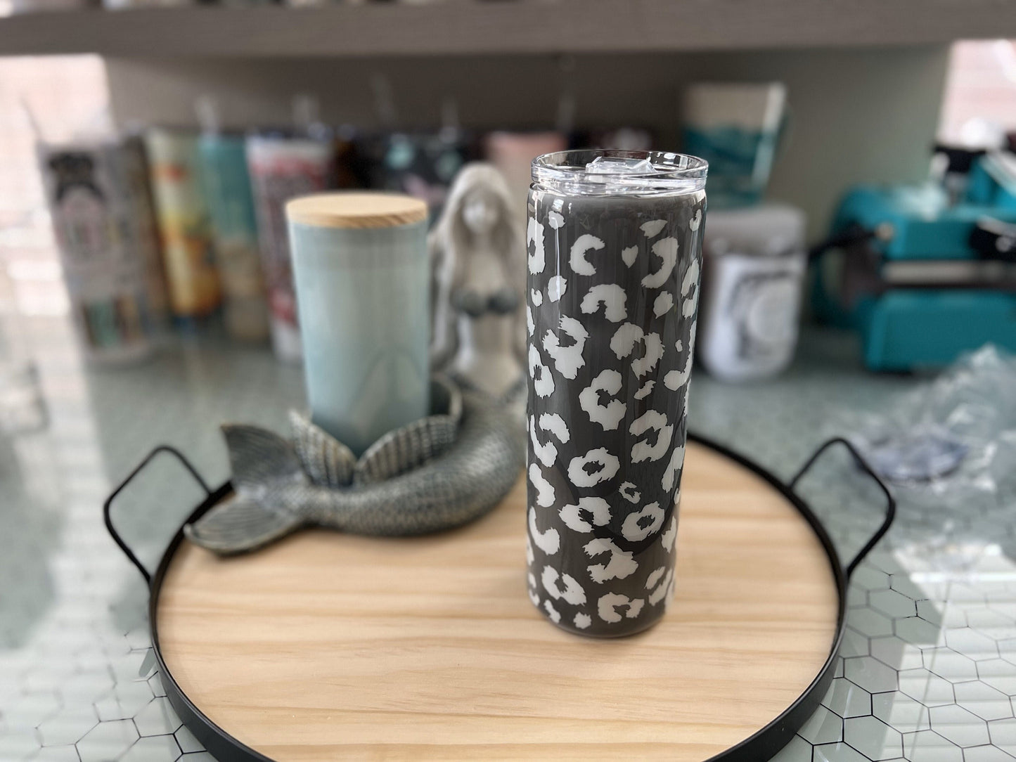 Leopard Print Epoxy Tumbler with Straw, No Glitter