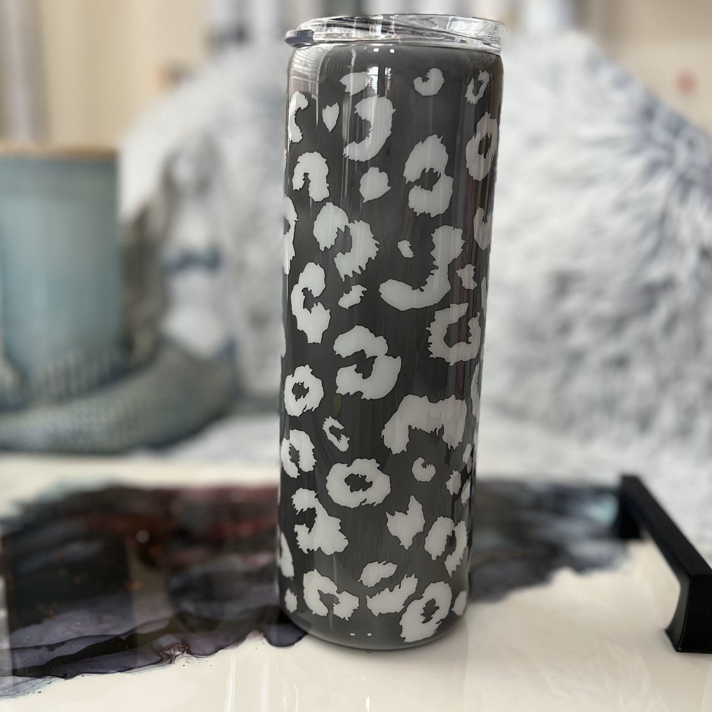 Leopard Print Epoxy Tumbler with Straw, No Glitter