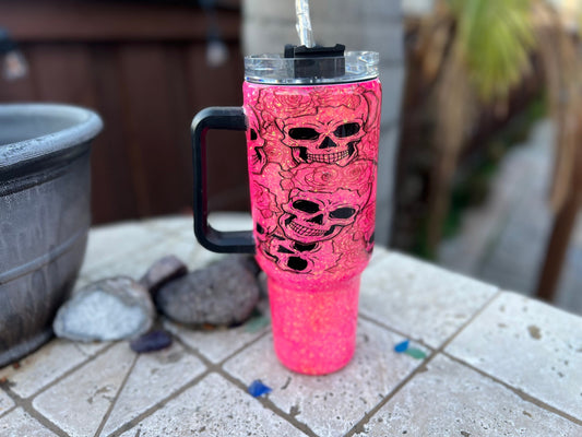 40oz Skull and Roses Resin Tumbler with Handle