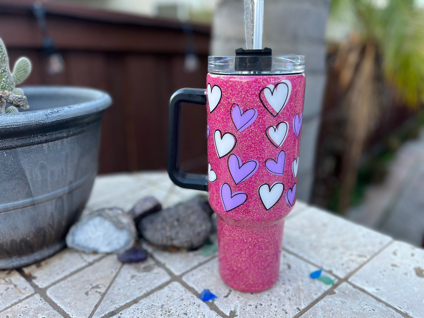 40oz Valentines Hearts Resin Tumbler with Handle