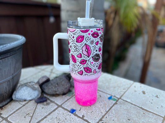 40oz Valentines Kisses Resin Tumbler with Handle
