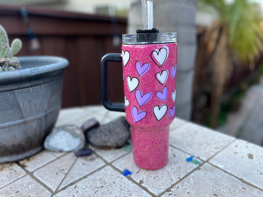 40oz Valentines Hearts Resin Tumbler with Handle