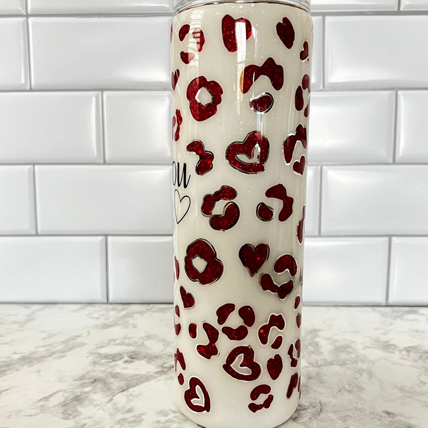 I Love You The Most Heart Leopard Print 30oz Epoxy Tumbler with straw