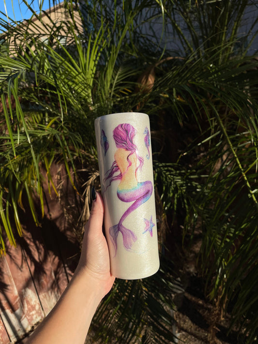 Mermaid 20oz Skinny Tumbler, Mermaid Cup With Straw, Under The Sea Epoxy Tumbler Mermaid Gift Idea